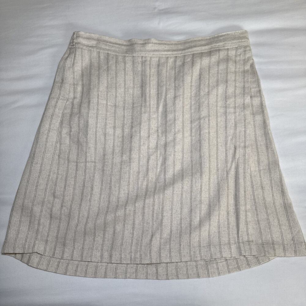 Max Studio London Skirt Sz L Cream Stripe Linen Blend Wrap Pull On Coastal NWOT